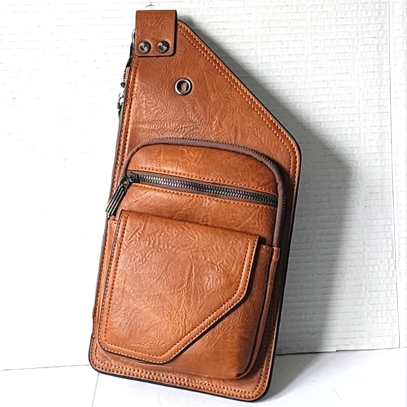 Classic Fashion Men's Brown Leather Sling Crossbody Bag - Picture 2 of 8